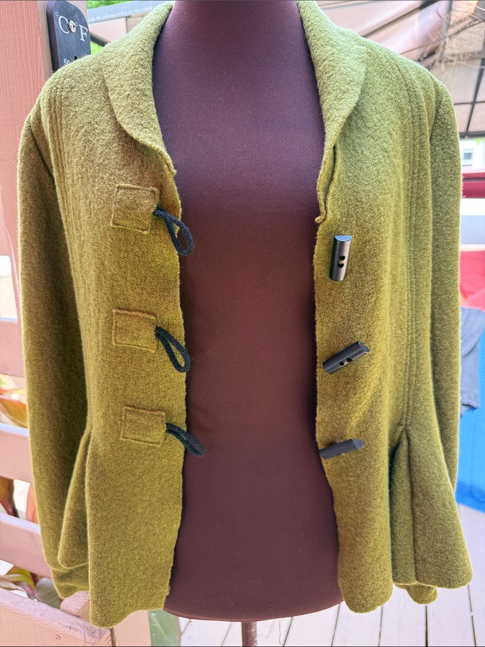 Eva Tralala Paris chartreuse 100% boiled wool toggle French style jacket Size S - Picture 9 of 14
